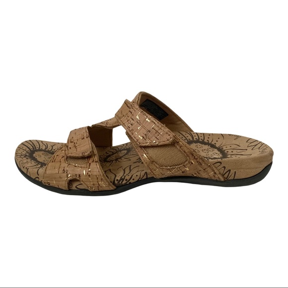 Vionic Lauren Tan/Gold Metallic Cork Velcro Closure Sandals - Picture 4 of 10